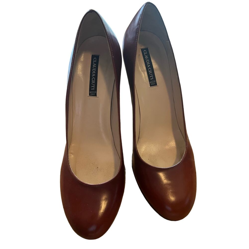 Claudia Ciutti Italian leather pumps 8 Dark Red 4" block like heel Excellent
